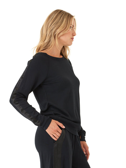 Priscilla Feather Fleece Satin Trim Detail Raglan Pullover