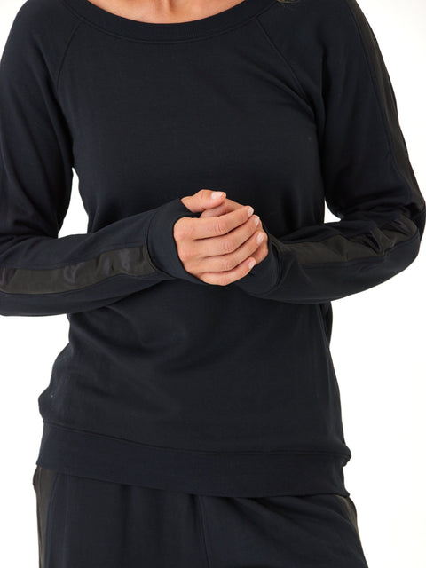 Priscilla Feather Fleece Satin Trim Detail Raglan Pullover