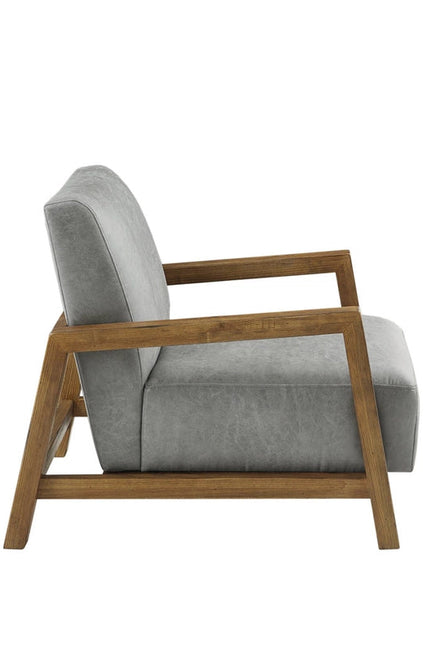 Pu Leather Low Chair with Reclaimed Wood Finish, Grey *