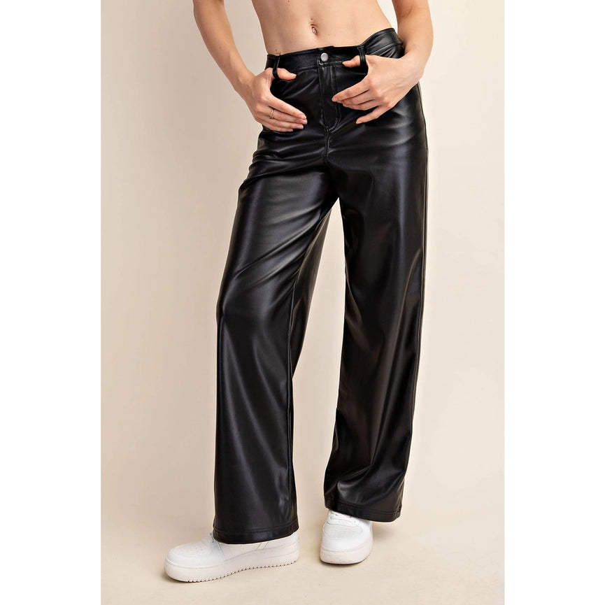 Pu Leather Straight Pants Black-Pants-Rae Mode-S-Black-Urbanheer