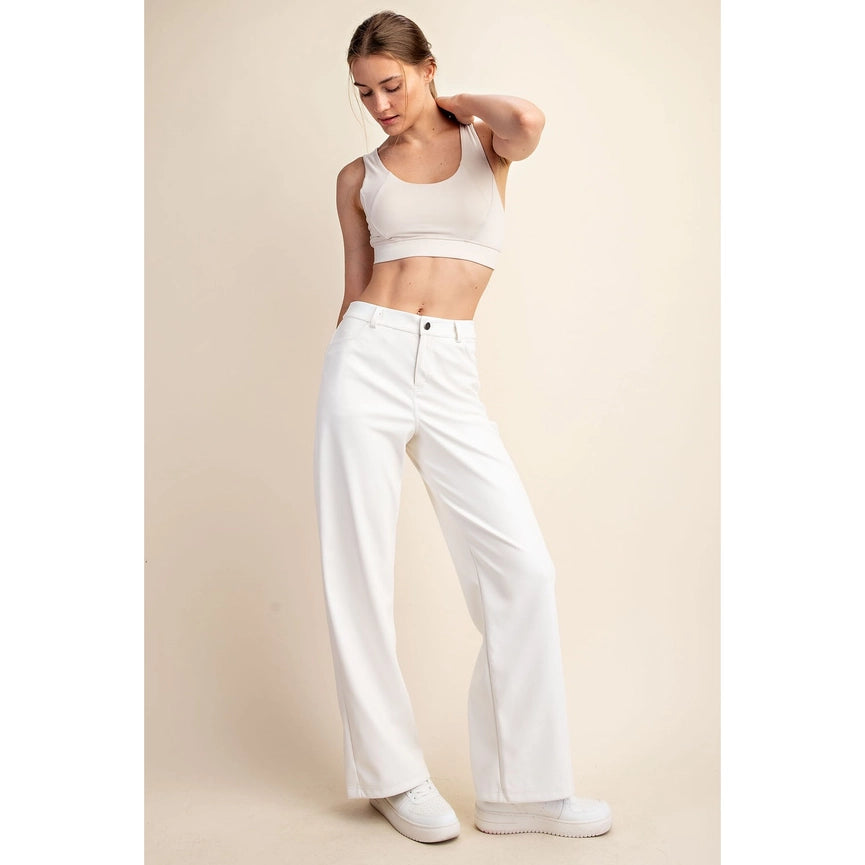 Pu Leather Straight Pants Ivory-Pants-Rae Mode-S-Ivory-Urbanheer