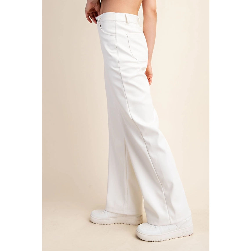 Pu Leather Straight Pants Ivory-Pants-Rae Mode-S-Ivory-Urbanheer