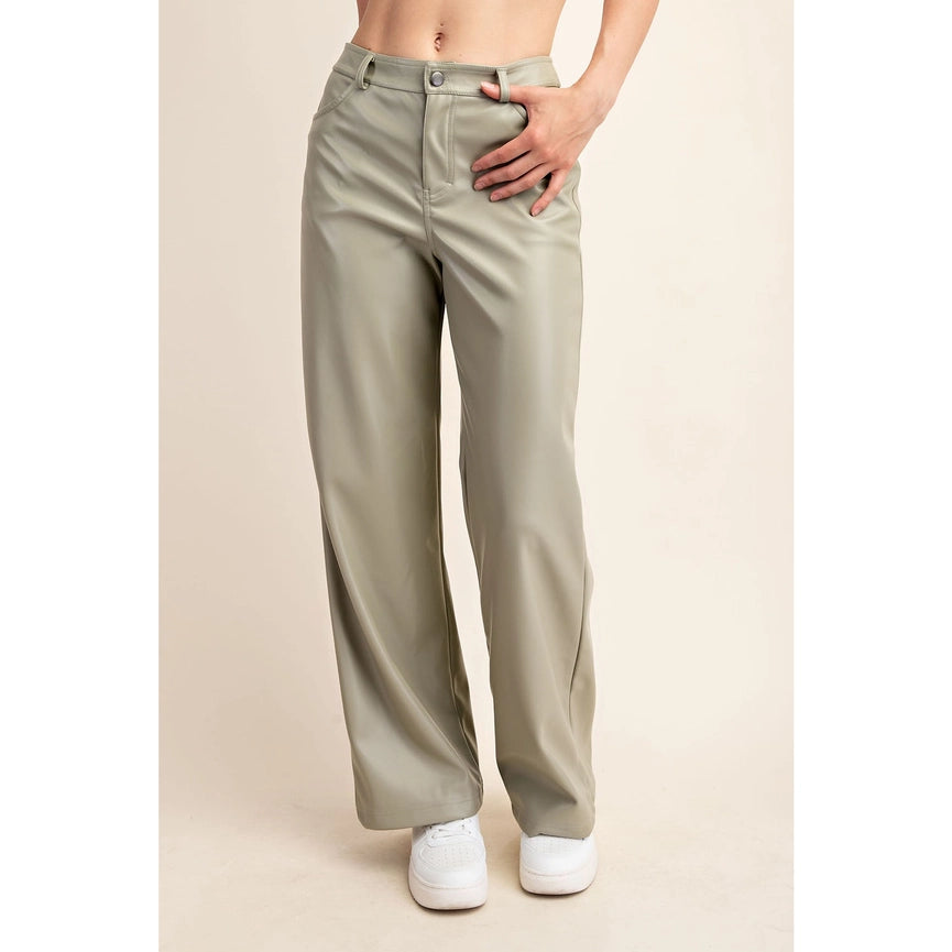 Pu Leather Straight Pants Sage-Pants-Rae Mode-S-Sage-Urbanheer