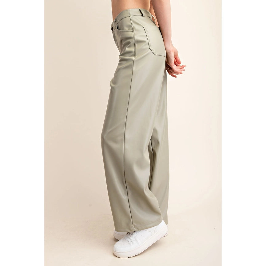 Pu Leather Straight Pants Sage-Pants-Rae Mode-S-Sage-Urbanheer