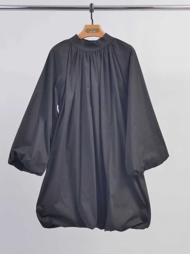 Puff Dress with High Collar-Dress-Cecile Wang-Black-Urbanheer