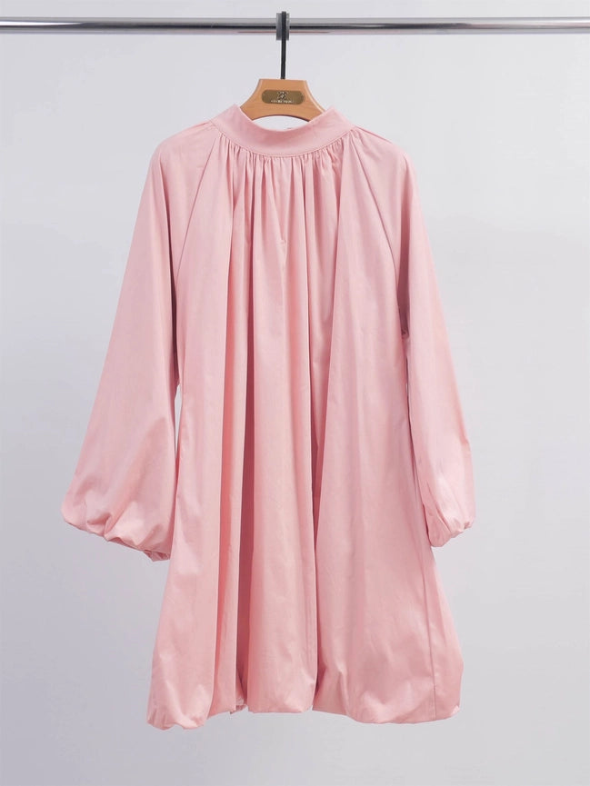Puff Dress with High Collar-Dress-Cecile Wang-Pink-Urbanheer