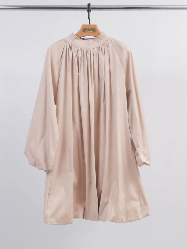 Puff Dress with High Collar-Dress-Cecile Wang-Taupe-Urbanheer