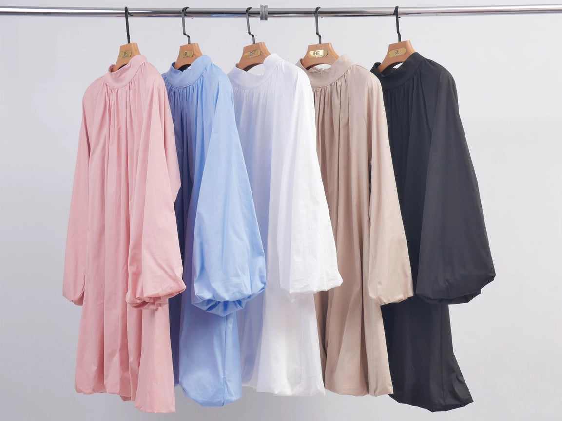 Puff Dress with High Collar-Dress-Cecile Wang-Pink-Urbanheer