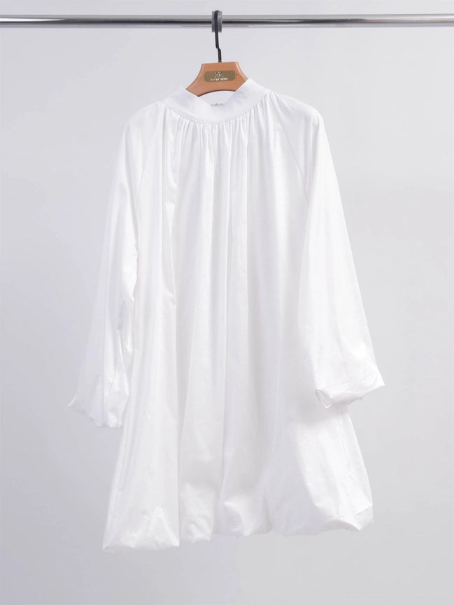 Puff Dress with High Collar-Dress-Cecile Wang-White-Urbanheer
