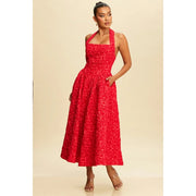 Puff Jacquard Midi Dress RED-Dress-Luxxel-S-RED-Urbanheer