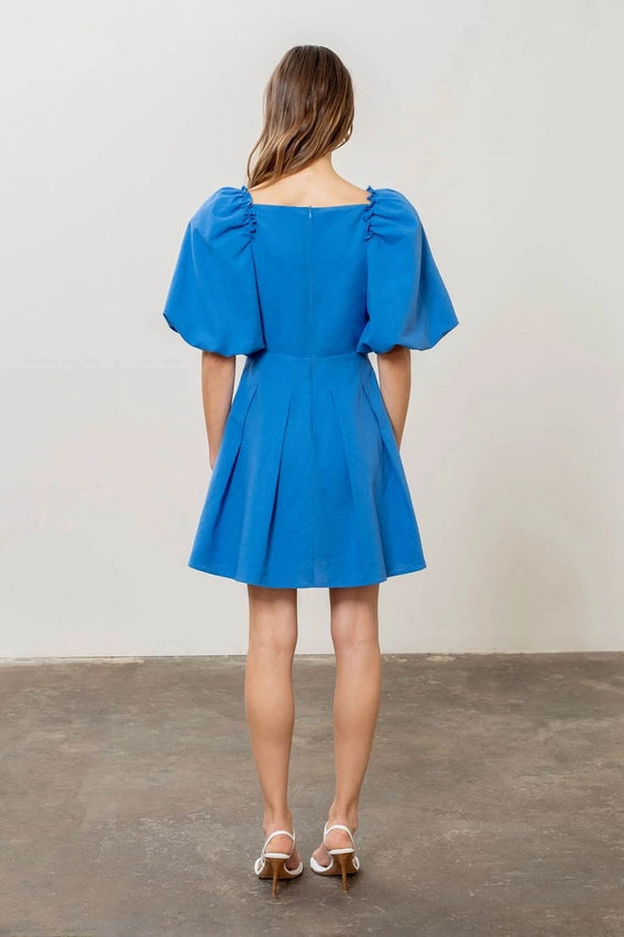 Puff Sleeve Mini Dress-Dress-Moon River-XS-BLUE-Urbanheer
