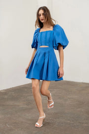 Puff Sleeve Mini Dress-Dress-Moon River-XS-BLUE-Urbanheer