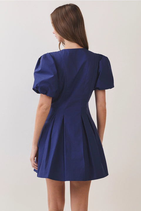 Puff Sleeve Pleated Mini Dress