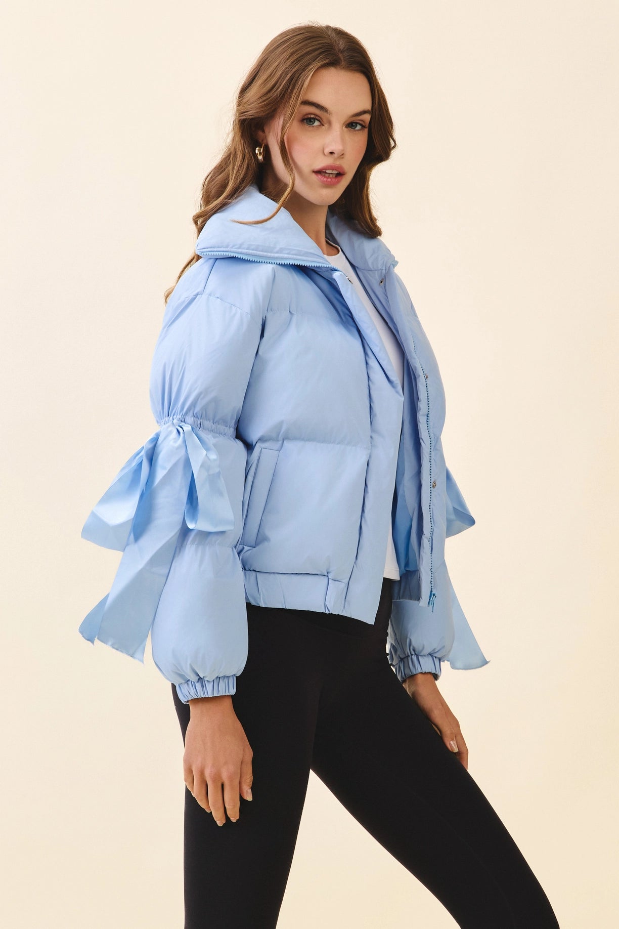 Puffer Jacket with Bow Knot Elbow String