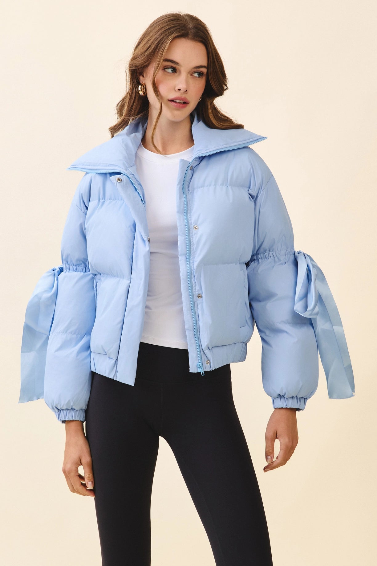 Puffer Jacket with Bow Knot Elbow String