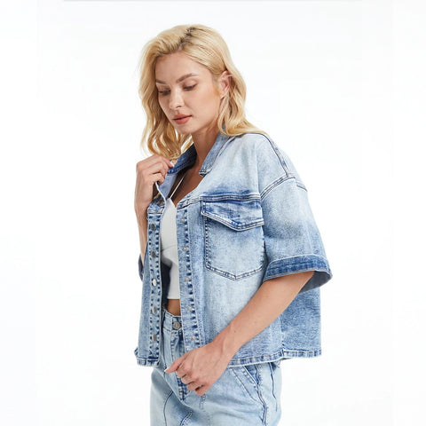 Puffy Short Sleeve Denim Jacket-Jacket-BAYEAS-S-MEDIUM-Urbanheer