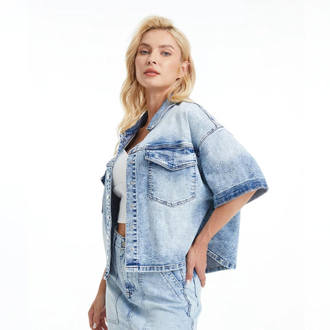 Puffy Short Sleeve Denim Jacket-Jacket-BAYEAS-S-MEDIUM-Urbanheer