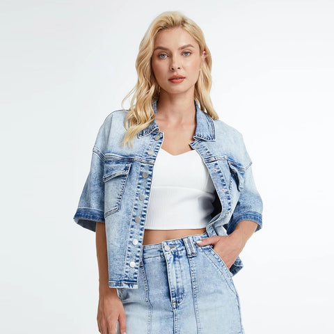 Puffy Short Sleeve Denim Jacket-Jacket-BAYEAS-S-MEDIUM-Urbanheer