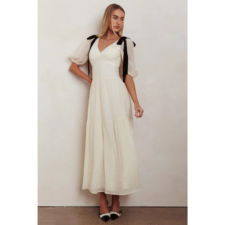 Puffy Sleeve Straped Maxi Dress CREAM from Saints Secrets