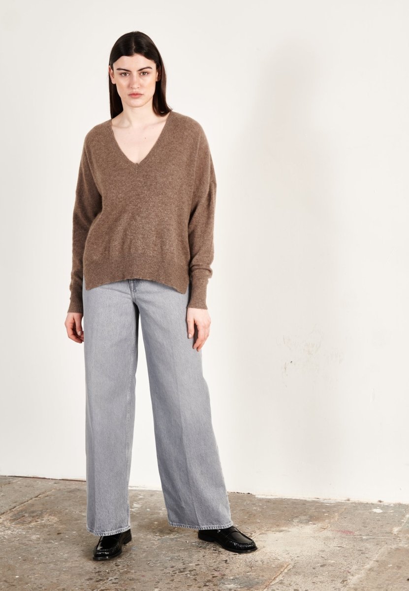 Pull col V cachemire taupe femme - RIA 3-2