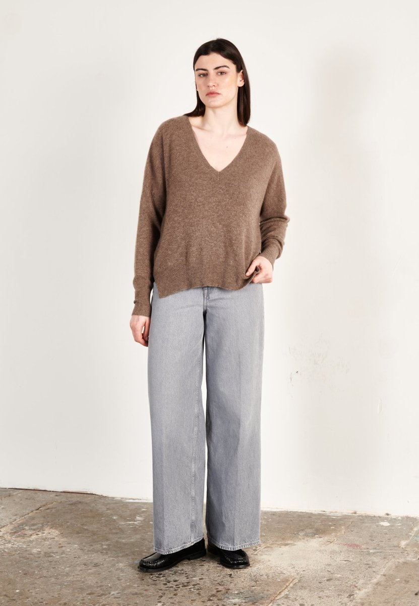 Pull col V cachemire taupe femme - RIA 3-1