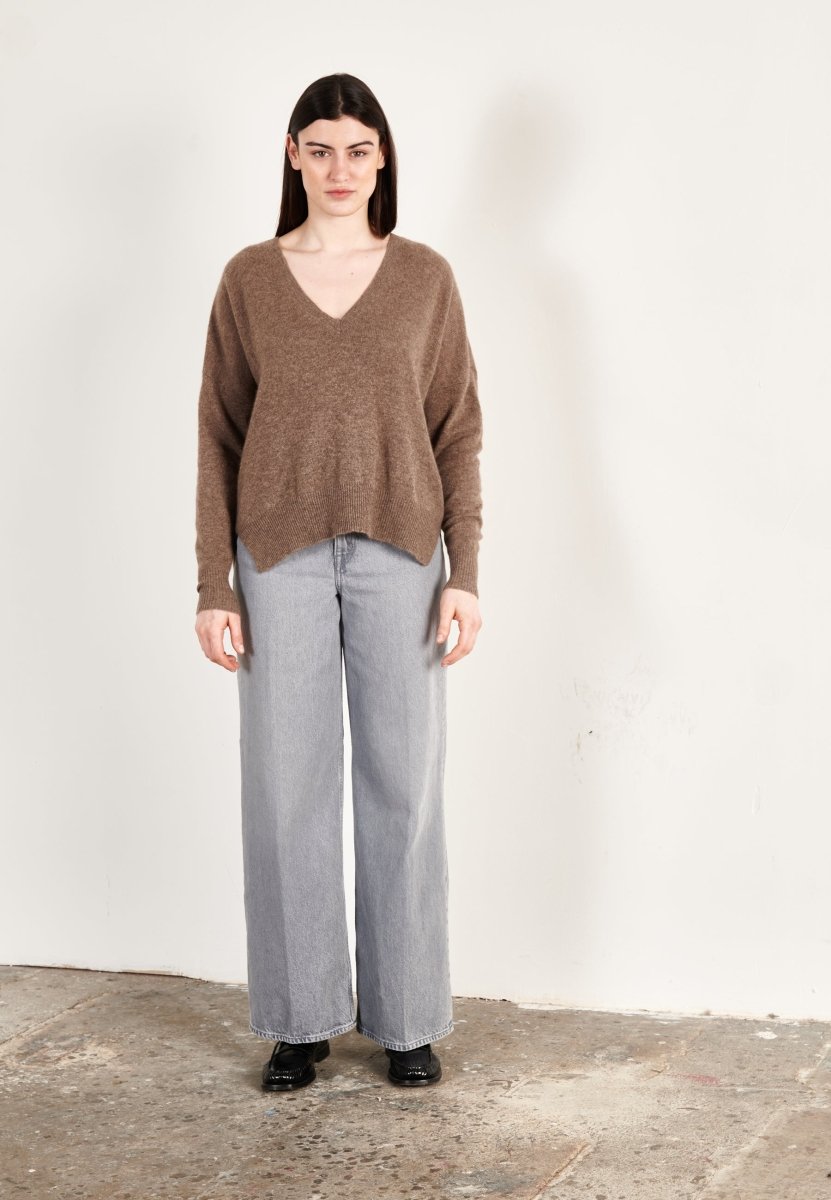 Pull col V cachemire taupe femme - RIA 3-0