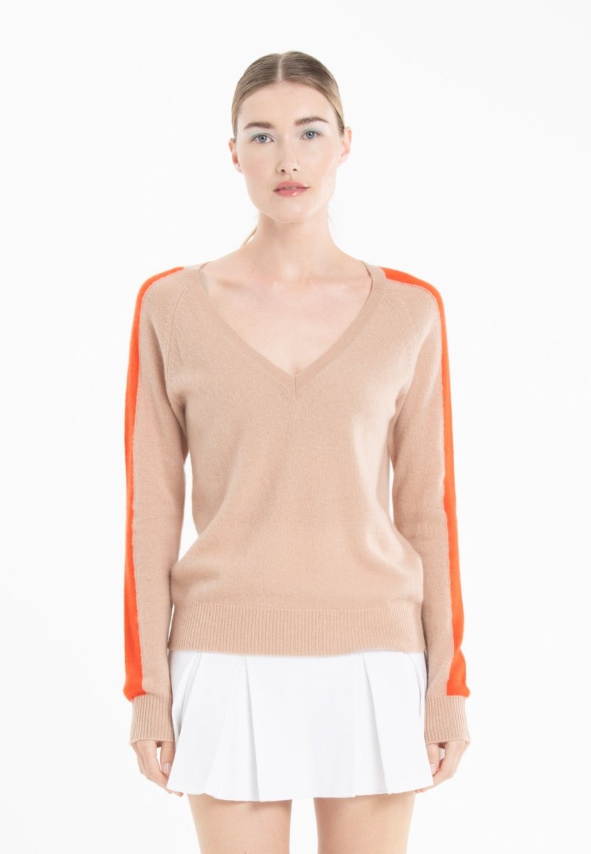 Pull col V en cachemire camel clair/ mandarine femme - RIA 1-col v femme-Studio Cashmere8-S-SC8-01070-camel clair/mandarine-Urbanheer