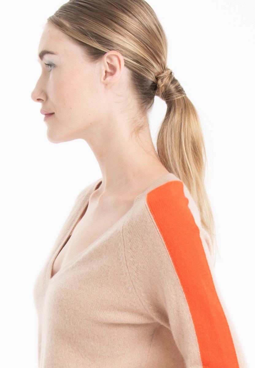 Pull col V en cachemire camel clair/ mandarine femme - RIA 1-col v femme-Studio Cashmere8-S-SC8-01070-camel clair/mandarine-Urbanheer
