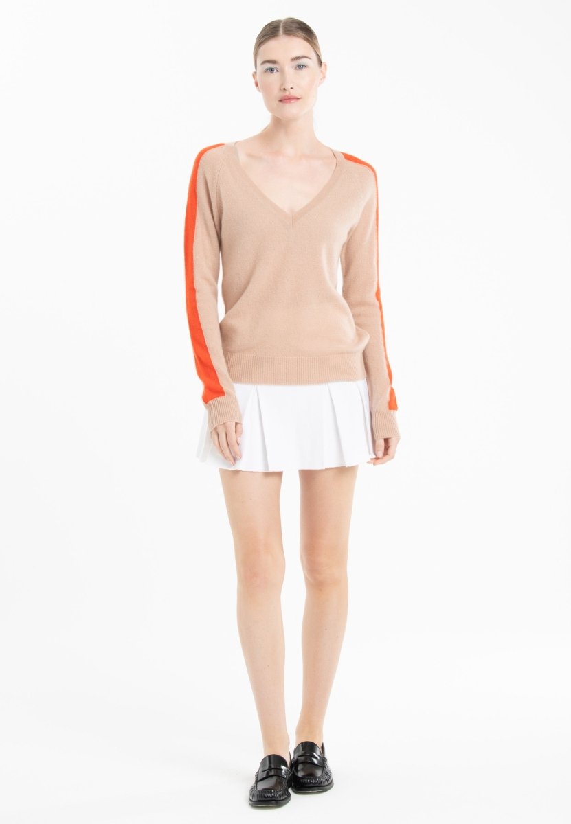 Pull col V en cachemire camel clair/ mandarine femme - RIA 1-col v femme-Studio Cashmere8-S-SC8-01070-camel clair/mandarine-Urbanheer