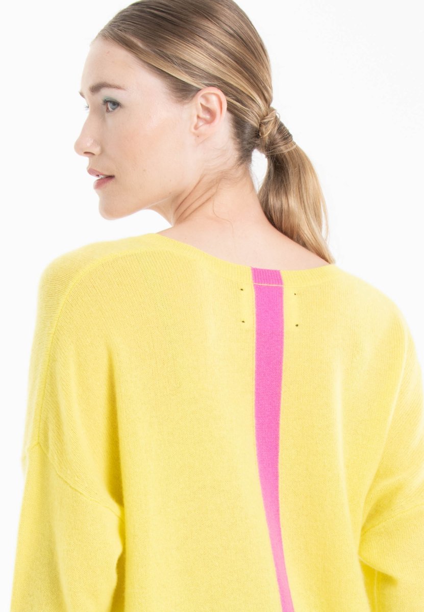 Pull col V en cachemire jaune fluo/ rose barbie femme - NAMI 23-col v femme-Studio Cashmere8-S-M-SC8-01111-jaune fluo/rose barbie-Urbanheer