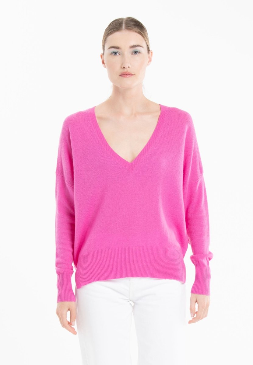 Pull col V en cachemire rose barbie femme - RIA 3-col v femme-Studio Cashmere8-S-M-SC8-01144-rose barbie-Urbanheer