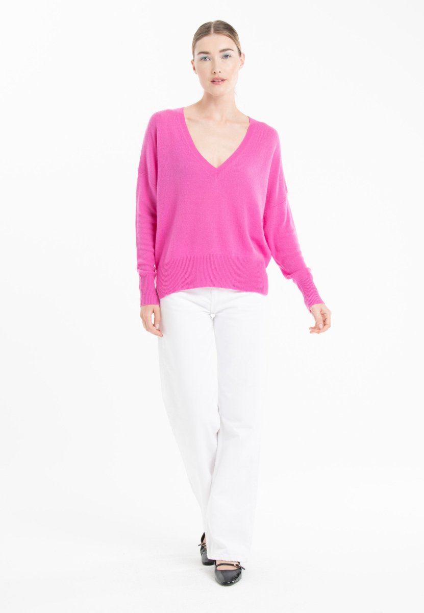 Pull col V en cachemire rose barbie femme - RIA 3-col v femme-Studio Cashmere8-S-M-SC8-01144-rose barbie-Urbanheer