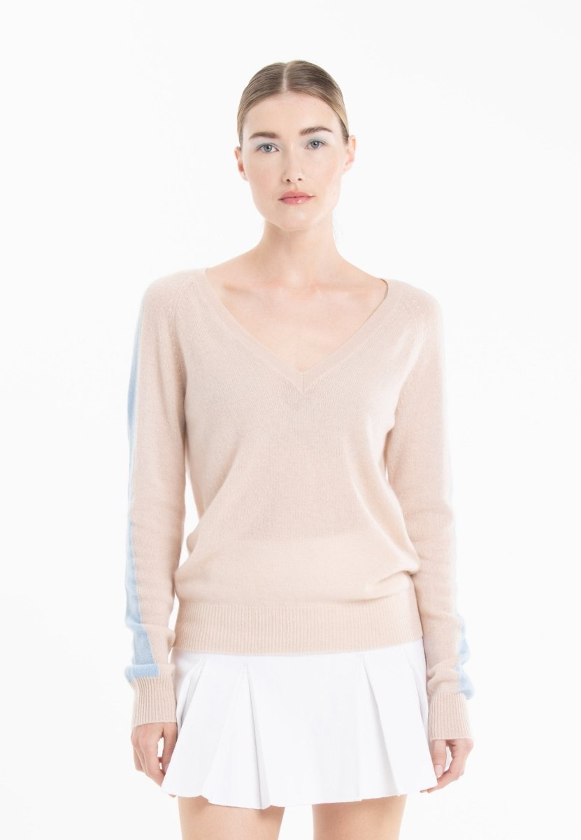 Pull col V en cachemire skin/ baby blue femme - RIA 1-col v femme-Studio Cashmere8-S-SC8-01068-skin/baby blue-Urbanheer