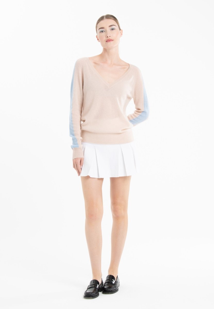 Pull col V en cachemire skin/ baby blue femme - RIA 1-col v femme-Studio Cashmere8-S-SC8-01068-skin/baby blue-Urbanheer