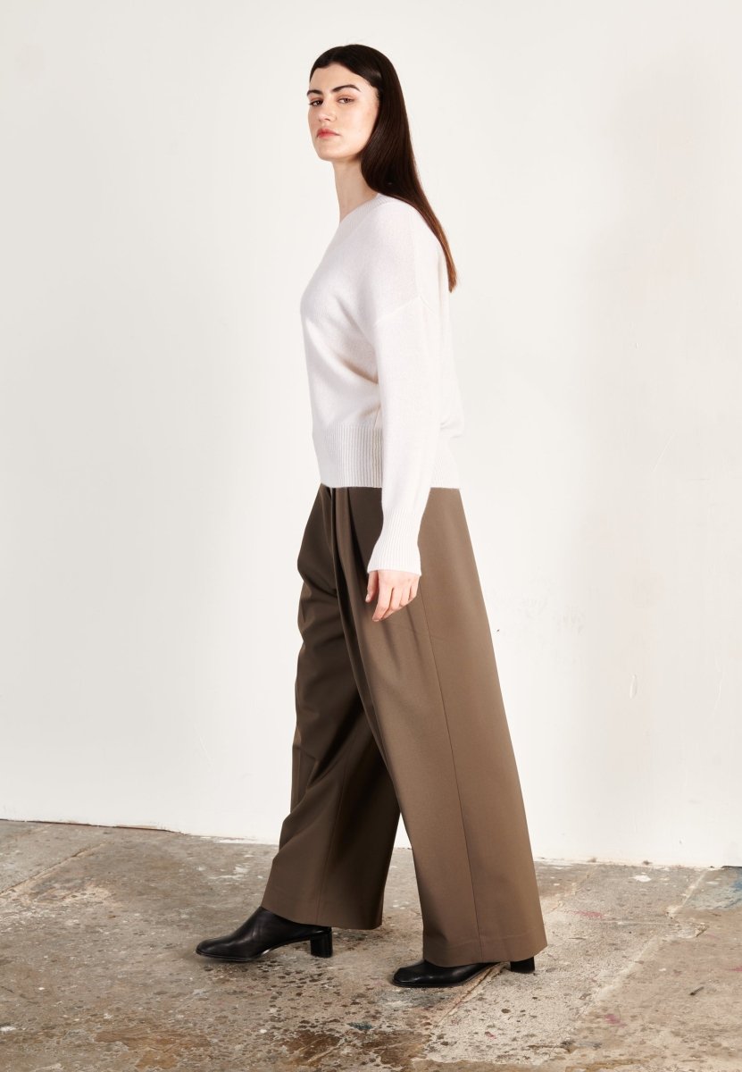 Pull col V femme en cachemire 4 fils blanc écru - HANA 12-2