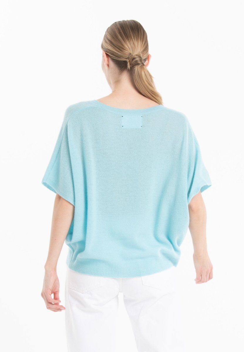 Pull col V manches chauve souris en cachemire turquoise femme - RIA 25-col v femme-Studio Cashmere8-S-M-SC8-01088-turquoise-Urbanheer