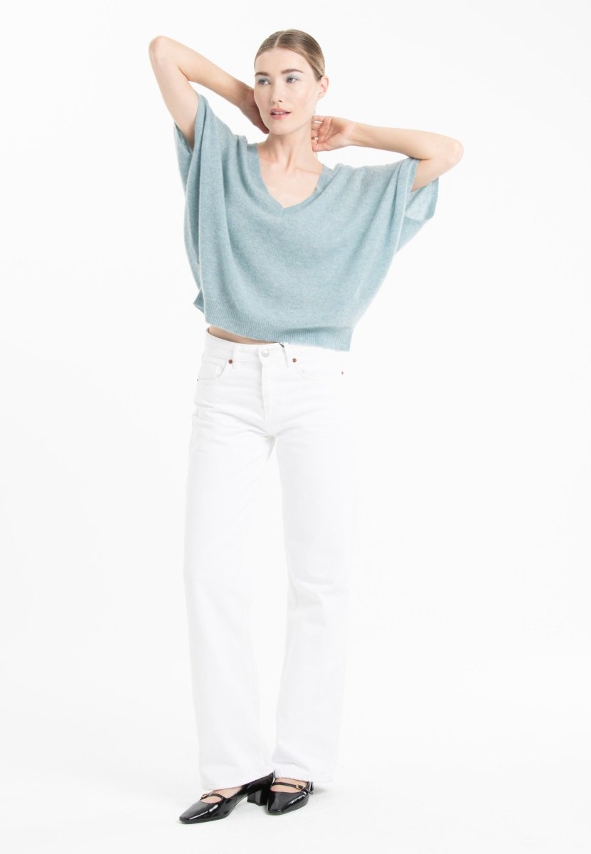 Pull col V manches chauve souris en cachemire vert d'eau femme - RIA 25-col v femme-Studio Cashmere8-S-M-SC8-01090-vert d'eau-Urbanheer