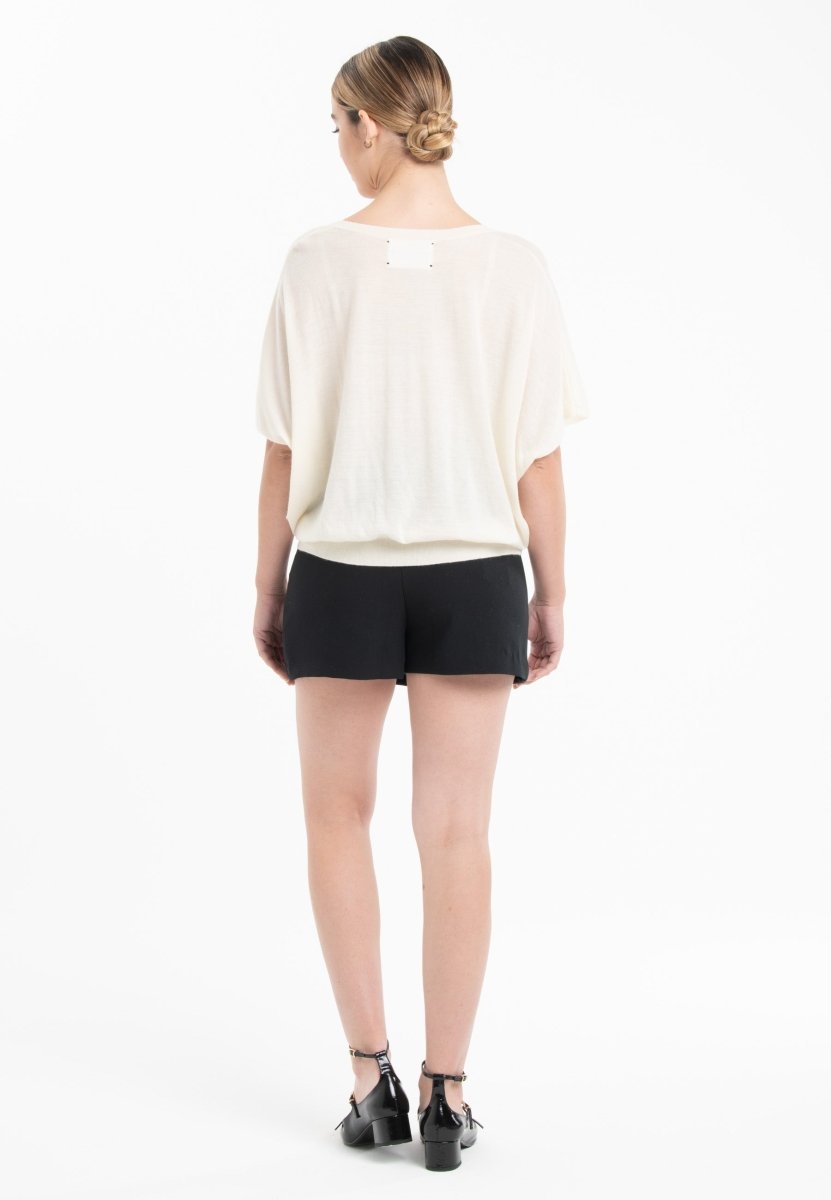 Pull col V manches chauve souris ultrafin cachemire et laine blanc femme - KELLY 6-col v femme-Studio Cashmere8-S-M-SC8-01064-blanc-Urbanheer