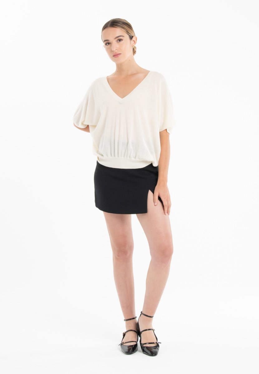 Pull col V manches chauve souris ultrafin cachemire et laine blanc femme - KELLY 6-col v femme-Studio Cashmere8-S-M-SC8-01064-blanc-Urbanheer