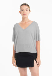 Pull col V manches chauve souris ultrafin cachemire et laine gris femme - KELLY 6-col v femme-Studio Cashmere8-S-M-SC8-01066-gris-Urbanheer