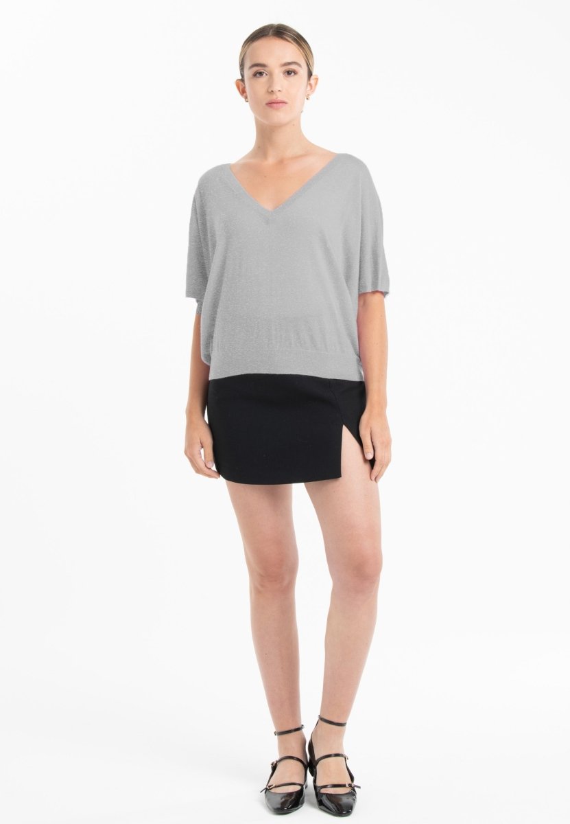 Pull col V manches chauve souris ultrafin cachemire et laine gris femme - KELLY 6-col v femme-Studio Cashmere8-S-M-SC8-01066-gris-Urbanheer