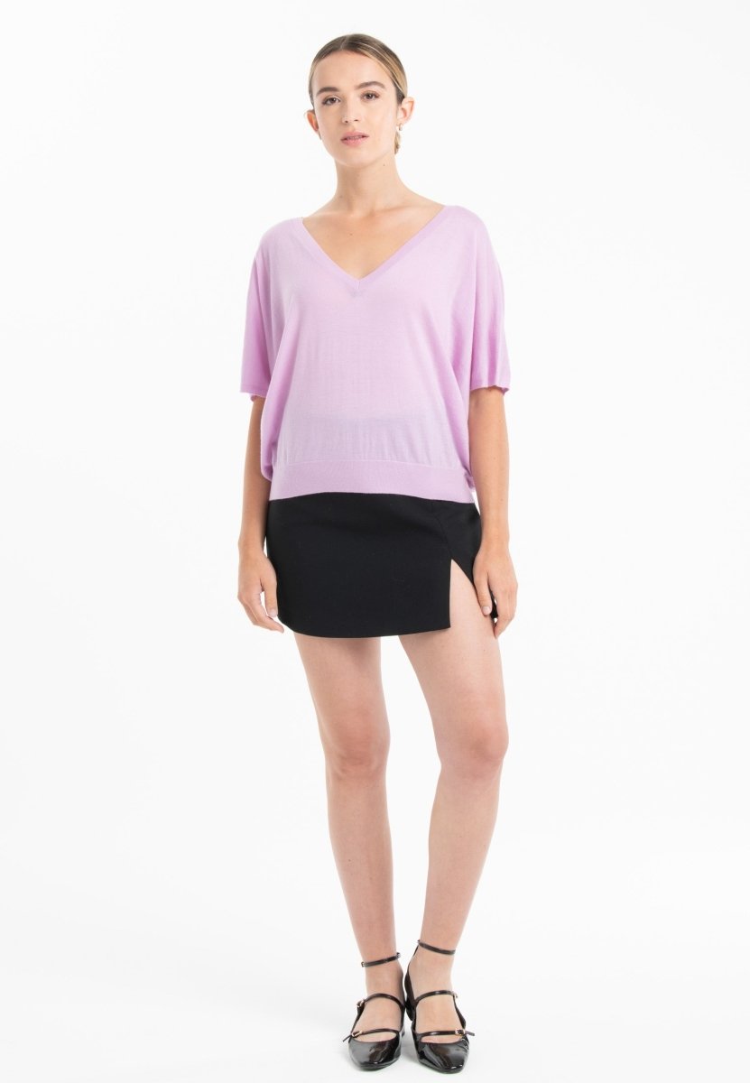 Pull col V manches chauve souris ultrafin cachemire et laine lavande femme - KELLY 6-col v femme-Studio Cashmere8-S-M-SC8-01065-lavande-Urbanheer