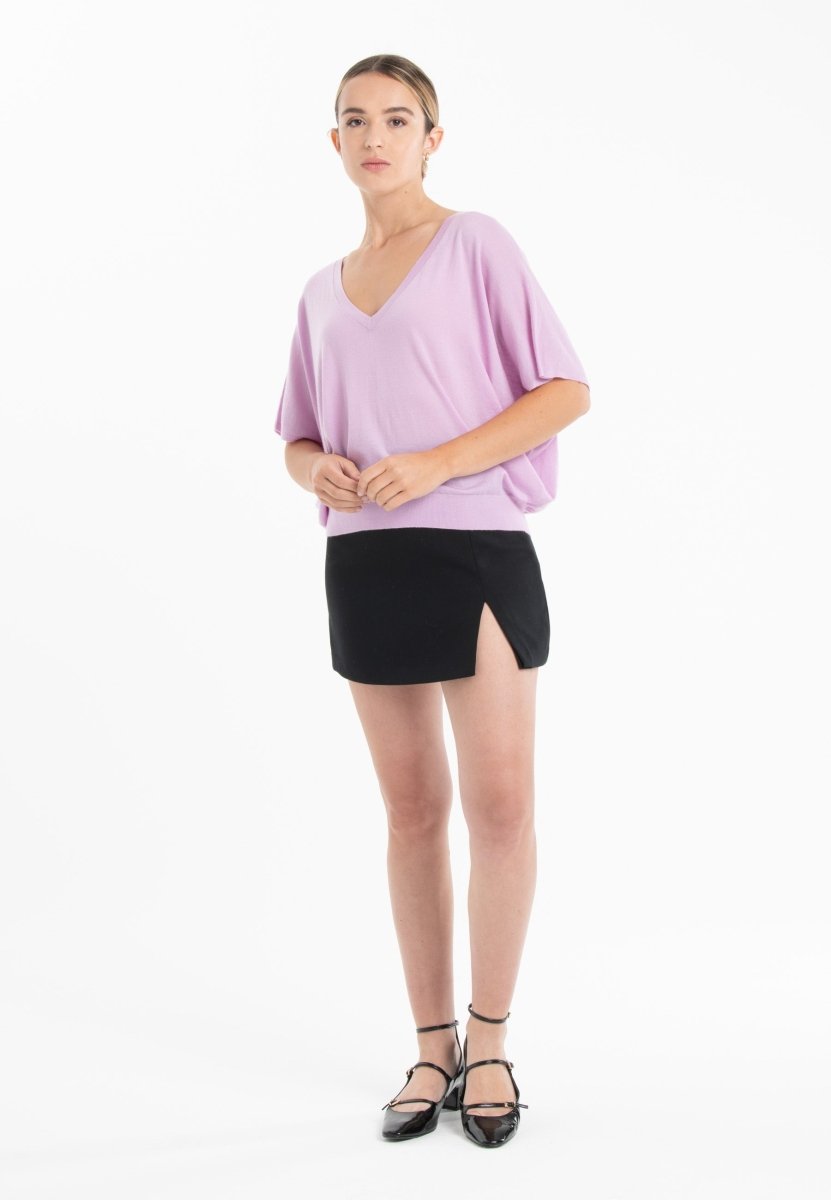 Pull col V manches chauve souris ultrafin cachemire et laine lavande femme - KELLY 6-col v femme-Studio Cashmere8-S-M-SC8-01065-lavande-Urbanheer