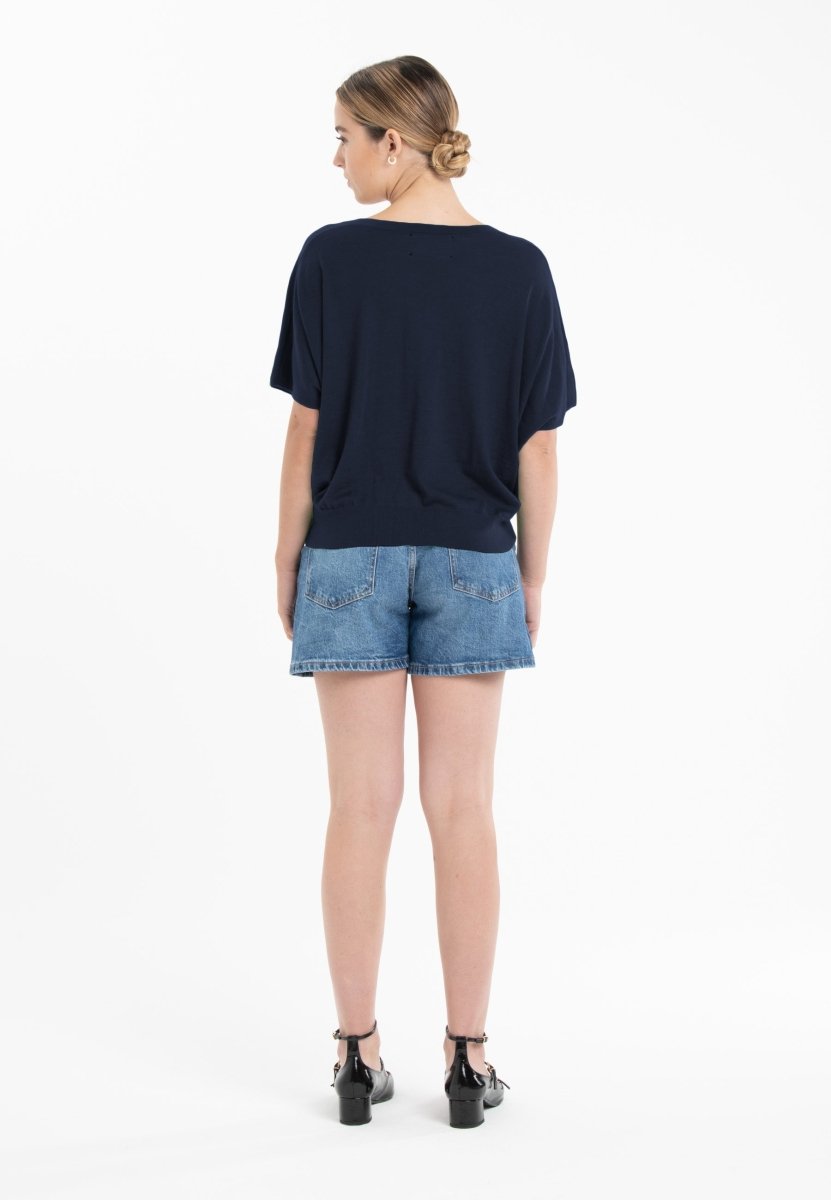 Pull col V manches chauve souris ultrafin cachemire et laine marine femme - KELLY 6-col v femme-Studio Cashmere8-S-M-SC8-01127-bleu marine-Urbanheer