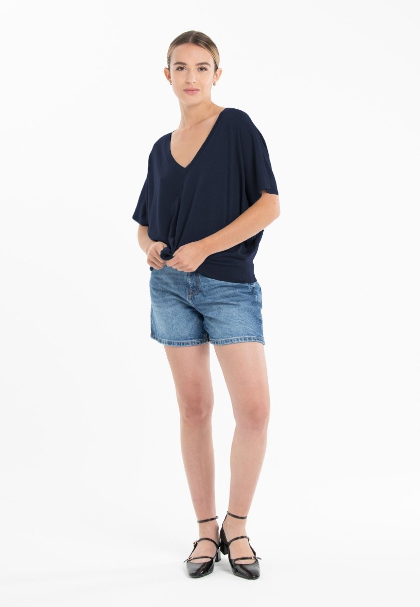 Pull col V manches chauve souris ultrafin cachemire et laine marine femme - KELLY 6-col v femme-Studio Cashmere8-S-M-SC8-01127-bleu marine-Urbanheer