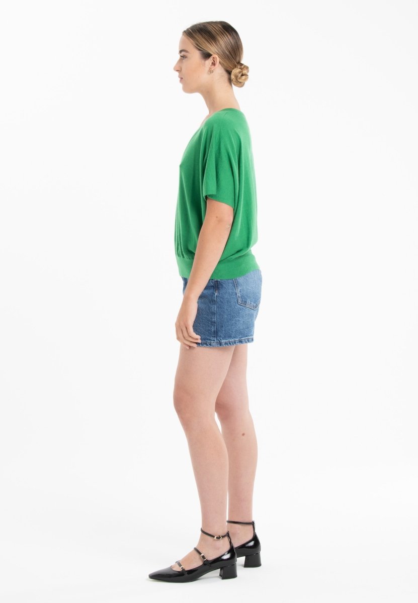 Pull col V manches chauve souris ultrafin cachemire et laine vert femme - KELLY 6-col v femme-Studio Cashmere8-S-M-SC8-01067-vert-Urbanheer