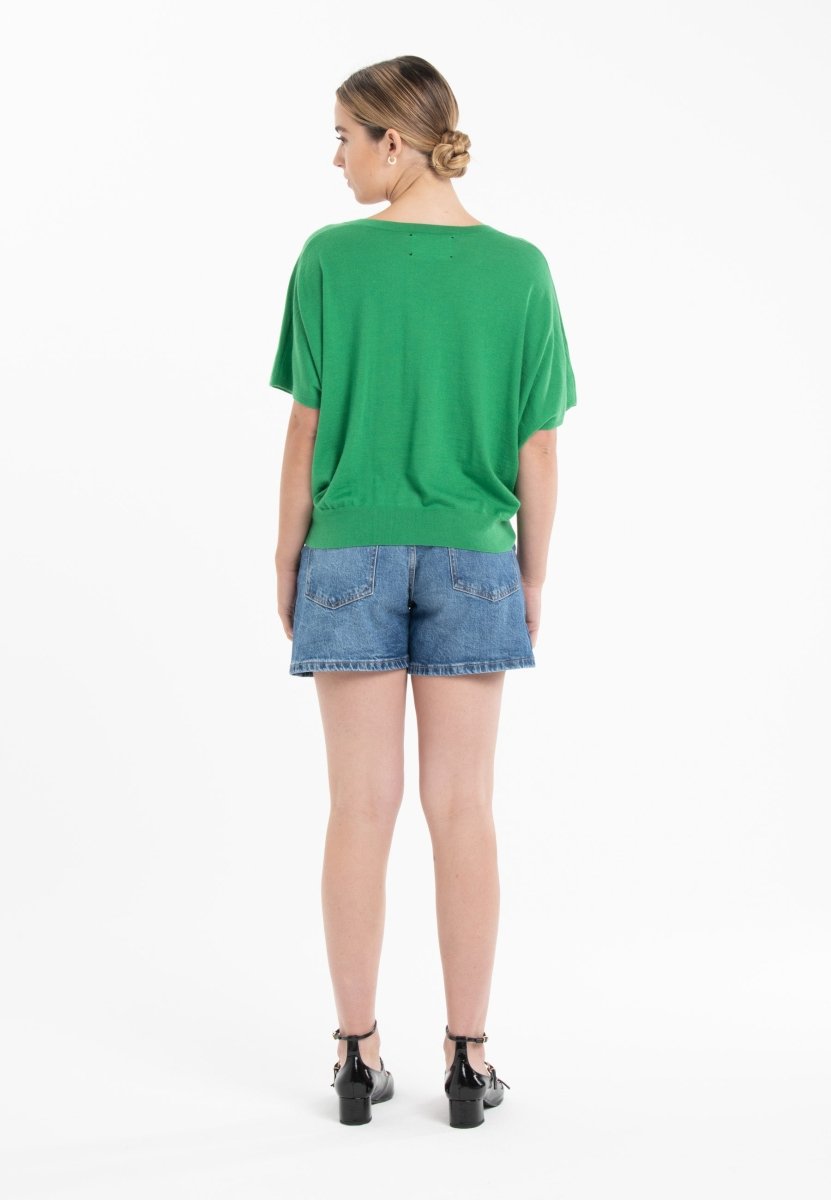 Pull col V manches chauve souris ultrafin cachemire et laine vert femme - KELLY 6-col v femme-Studio Cashmere8-S-M-SC8-01067-vert-Urbanheer