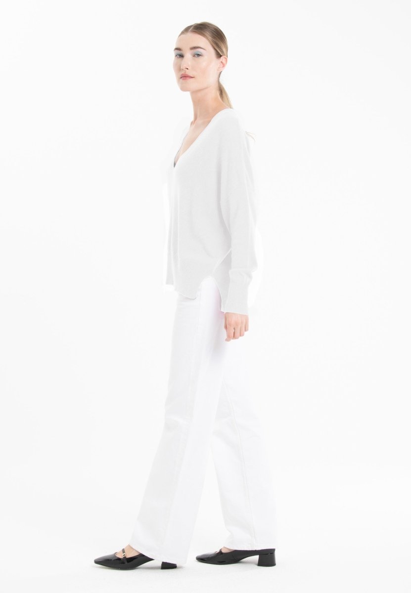 Pull col V oversize ultrafin cachemire et laine blanc femme - KELLY 10-col v femme-Studio Cashmere8-S-M-SC8-01129-blanc-Urbanheer