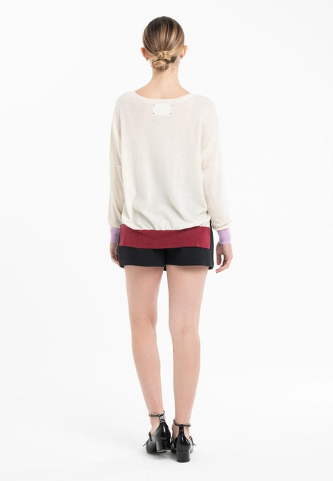 Pull col V oversize ultrafin cachemire et laine blanc/ lavande/ rouge femme - KELLY 10-col v femme-Studio Cashmere8-S-M-SC8-01049-blanc/lavande/rouge-Urbanheer