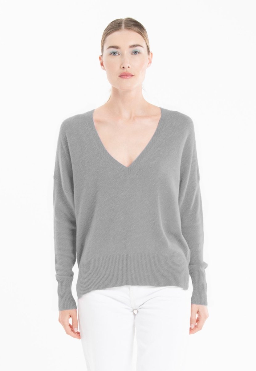 Pull col V oversize ultrafin cachemire et laine gris femme - KELLY 10-col v femme-Studio Cashmere8-S-M-SC8-01130-gris-Urbanheer